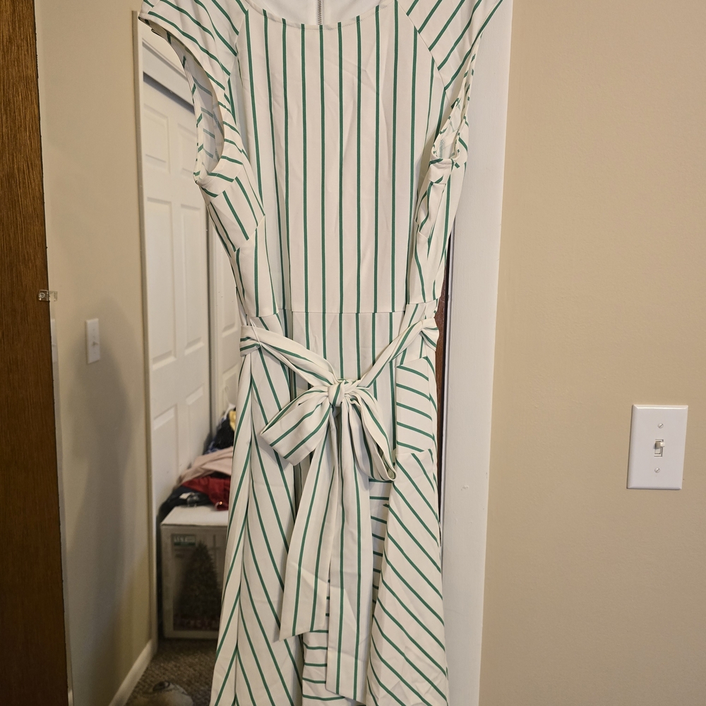 Danny & Nicole Green and White Striped Midi Dress
